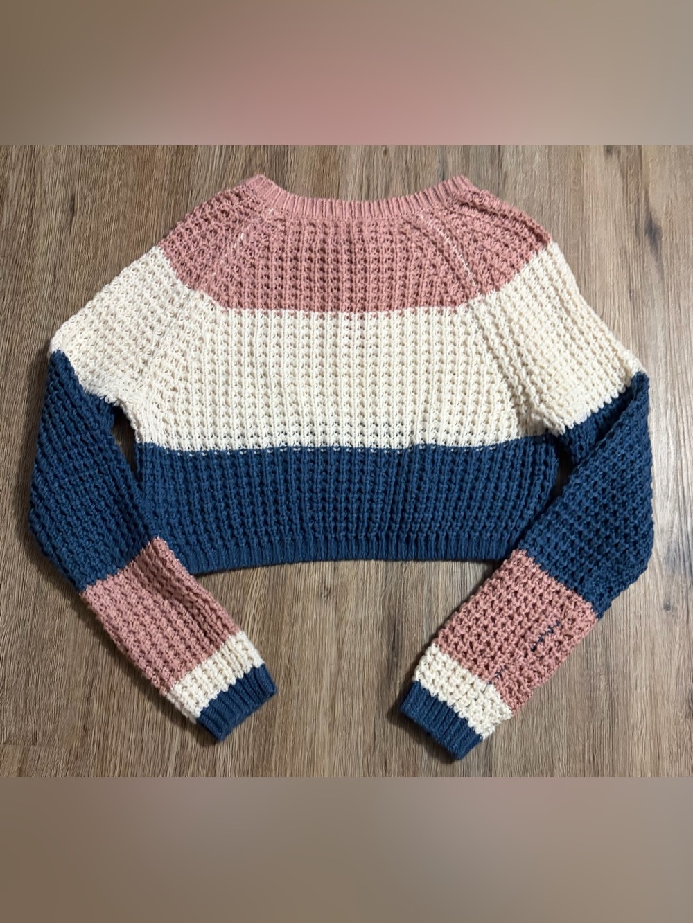 Aeropostale - Cropped Knit Sweater - Mauve, Cream & Blue - Small - XSmall - Picture 2 of 6